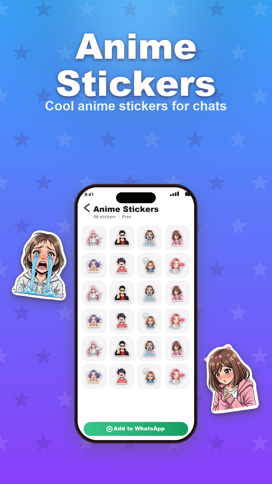 Anime sticker pack ready to add to WhatsApp