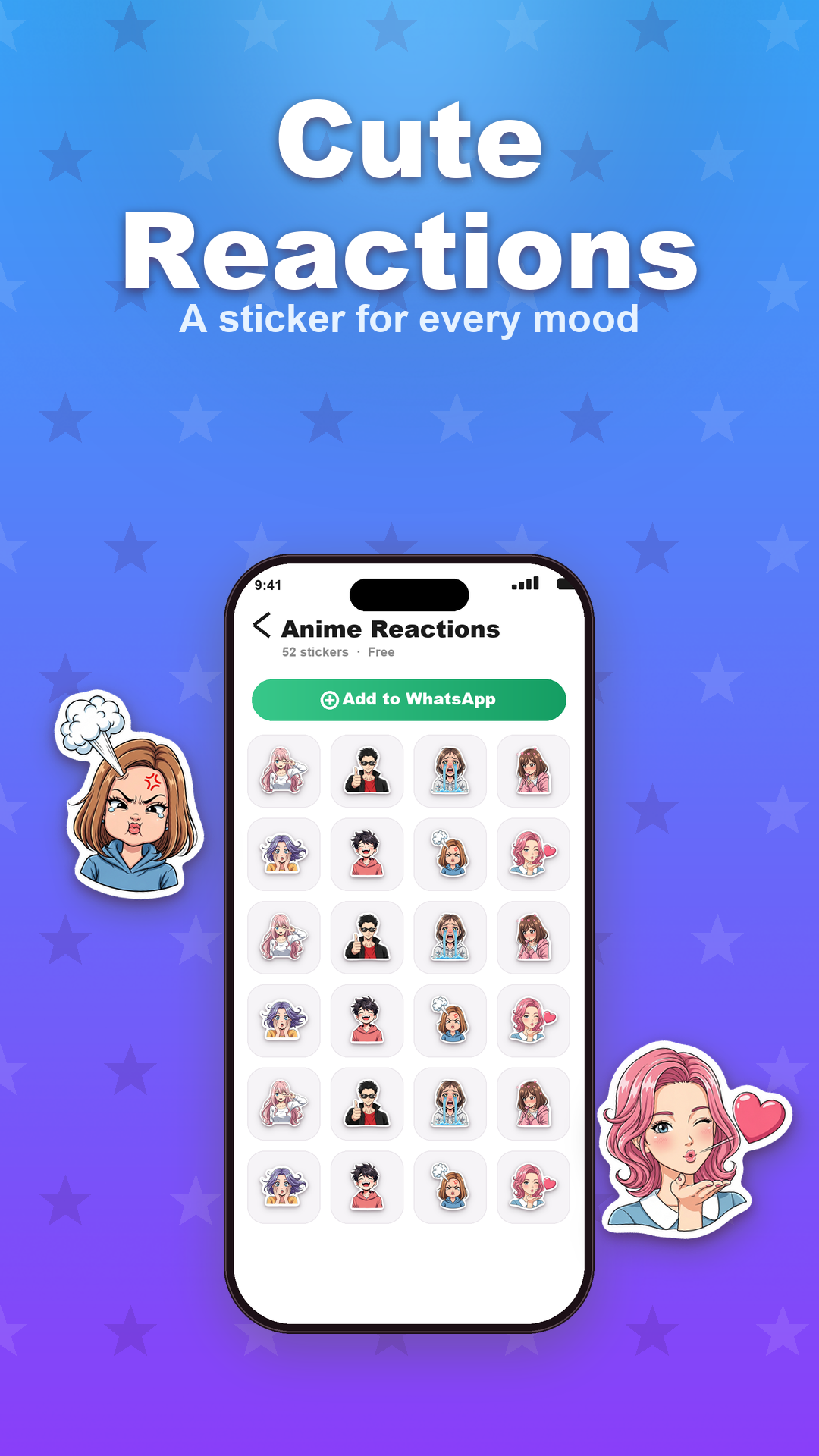 Cute anime reaction sticker pack
