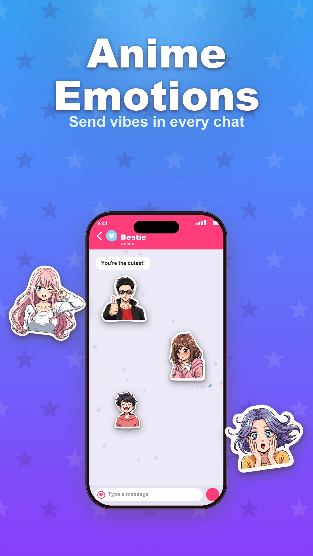 Anime emotions sent in a chat